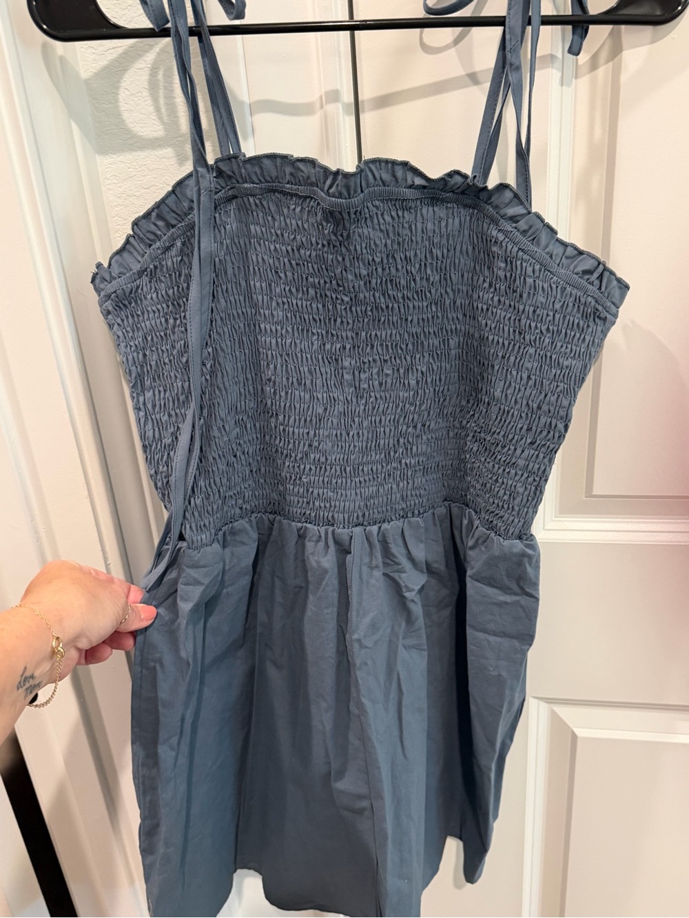 SHEIN Blue Smocked Tie-Strap Jumpsuit